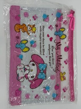 My Melody PVC Mesh Pouch NEW Bag Zipper Large Pink Clear